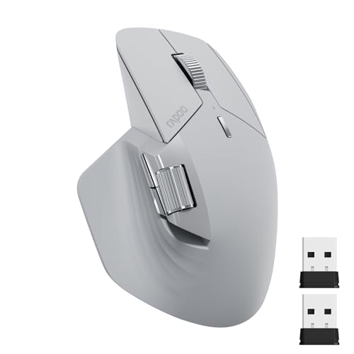 RAPOO MT760 マルチデバイスワイヤレスマウスは、Bluetooth 5.0および2.4GHzのトライモード接続に対応，最大4つのデバイスに接続可能で、11個のプログラム可能なボタンを搭載，4K DPIの高精細度センサーを採用し、人間工学に基づいたデザインで快適な操作を実現，バッテリーは90日間持続します