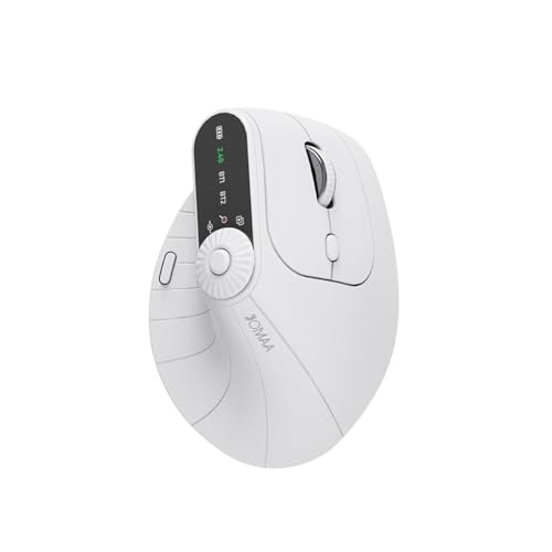 OUSEITECH 無線エルゴノミクスマウス 縦型マウス LED付き 横スクロール 充電式マウス 5ボタン / 6機能ダイヤル操作 Bluetooth 無線2.4GHz 1000/1200/1600/2400 DPI 人間工学デザイン PC ノートタブレットなどに対応 多機能ボタン (ホワイト) OU3703