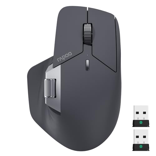 RAPOO MT760PRO ワイヤレス マウス 無線 NearLink + Bluetooth 5.0 マルチデバイス 12K DPI 2Kポーリング エルゴノミクス設計 11個のプログラム可能なボタン オンボードメモリ 側ローラー付き 静音クリック PC/MacBook/タブレット対応 120日間のバッテリー寿命 ブラック