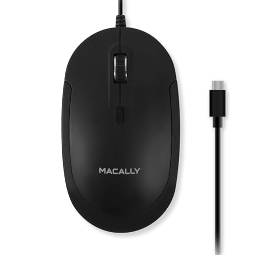 【並行輸入品】 Macally 有線USB Cマウス MacおよびPC用 - スリム 静音 信頼性 - 3ボタン スクロールホイール 4DPIモード Type Cマウス ノートパソコン/MacBook