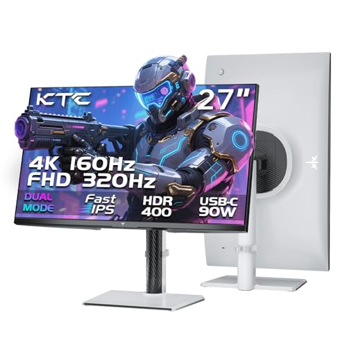 KTC 27インチ 4K ゲーミングモニター デュアルモード UHD 160Hz & FHD 320Hz 高速IPS HDR400 アダプティブ同期 90W Type-C HDMI 2.1 & DP 1.4 高さ調整 PCモニター VESA KVM対応 H27P6