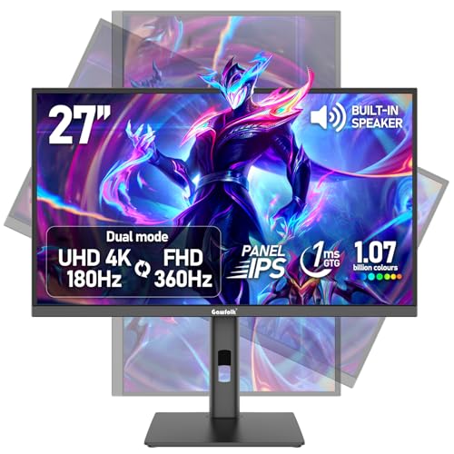 HP Gawfolk 27インチ ゲーミングモニター IPS UHD 3840x2160 4K 180Hz / FHD 360Hz デュアルモード ブラック コンピューターモニター GF600E