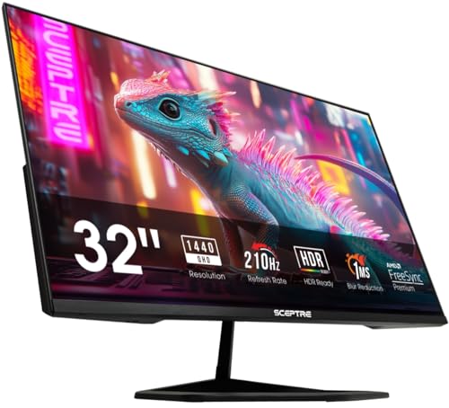 Sceptre 32インチ 2K QHD プライムゲーミングモニター 2560 x 1440 最大210Hz sRGB 115% 1ms DisplayPort HDMI Type-C 内蔵スピーカー、マシンブラック 2026 (E325B-QW200Dシリーズ)