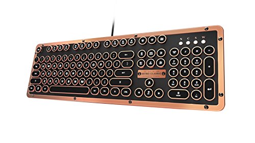 AZIO MK-RETRO-L-03-USレトロクラシックアーティザン - USB高級ヴィンテージバックライトメカニカルキーボード（ブルースイッチ、ブラックレザー、亜鉛合金フレーム） - ブラック/銅