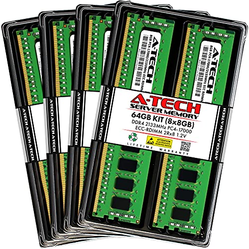 A-Tech 64GB キット (8x8GB) RAM QNAP ES2486dc NAS用 | DDR4 2133MHz PC4-17000 ECC RDIMM 1Rx4 1.2V 288ピン ECC レジスタード DIMM メモリ アップグレード