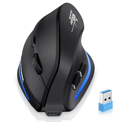 ECHTPower エルゴノミクスマウス ワイヤレス 縦型 無線Bluetooth/2.4GHz 静音 ネオンLED 3段階DPI調整 TYPE-C充電式 長時間使用 7ボタン 右手用 人間工学デザイン Windows/MacOS対応 無線マウス TE09