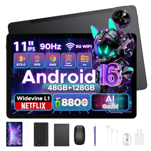 BIRDCLAW 【2026新登場 Android16 タブレット 11インチ】P11 アンドロイドタブレット, 48GB+128GB+2TB拡張対応,T7250 8コアプロセッサ搭載, 90Hz高リフレッシュレートディスプレイ, 8800mAh/18W, Widevine L1, 13MP/5MPカメラ, 顔認識, GPS, OTG対応, キーボード, タッチペン付き 仕事, 学習, 動画視聴に最適, 黒