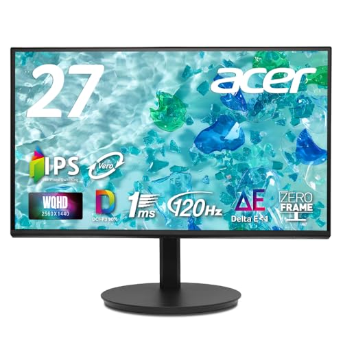 acer モニター 27インチ WQHD IPS 非光沢 120Hz 1ms DCI-P3 90% Delta E<1 HDMI 2.0 DisplayPort 1.4 ヘッドホン端子 スピーカー ゼロフレームデザイン 左右首振り機能 高さ調整機能 VESAマウント対応 CB272UGbmiiprx