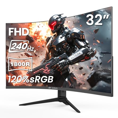 アイ・オー・データ CRUA 32インチ 曲面ゲーミングモニター 240Hz フルHD 1920×1080P VAパネル、1800R超ワイドスクリーン、120%sRGBカラー、AMD FreeSync、ローブルーライト、HDMI 2.0&DP 1.4ポート、壁取り付け可能-ブラック CR320QWU