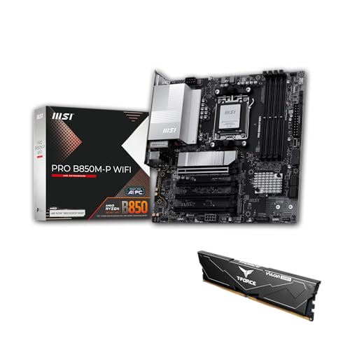 MSI PRO B850M-P WIFIマザーボード、ATX-AMD Ryzen 9000-7000プロセッサ、AM5-DDR5メモリブースト (8200+ MT/s OC)、PCIe 5.0 x16&4.0x16、M2 Gen5、Wi-Fi 7.5G LAN+高速DDR5 RAM。 16GB (16GB)。 x 16GB) バンドル