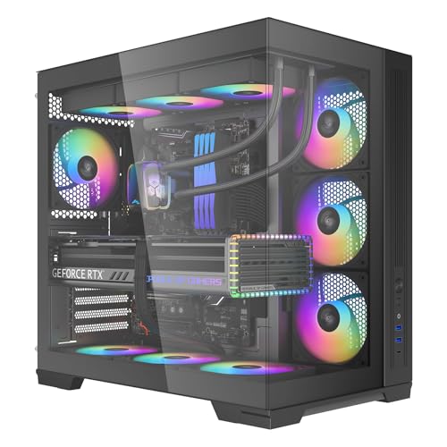 SAMA V52 ミッドタワー 7×120mm PWM ARGBファン + ARGB HUB 4mm 強化ガラス USB3.1 Type-C + USB3.0ポート 7スロット バックコネクト対応 90mmケーブル管理 ブラック