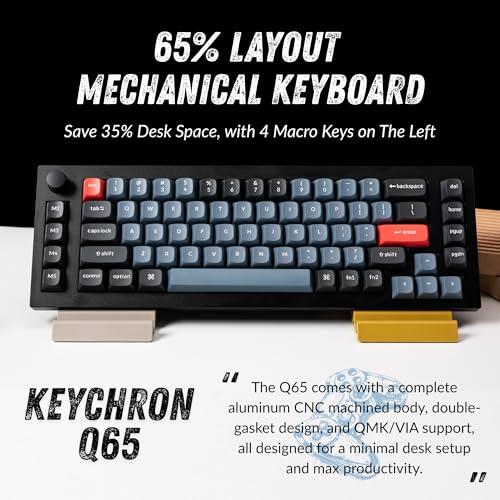Azpx Keychron Q65 有線カスタムメカニカルキーボード ノブ付き 65%レイアウト ホットスワップ可能 ゲーミングキーボード アルミニウム CNC QMK/VIA 1000Hz ポーリングレート Mac Windows Linux-Blue Switch対応