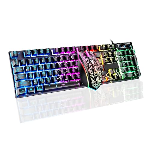 Guiheng 有線 Crack Rainbow ゲーミングキーボードとマウスのコンボ、104キーライトアップ メカニカルフィーリング コンピューターキーボード 有線ゲーミングキーボードとマウス PC MAC Xbox ゲーマー用 (ブラック)