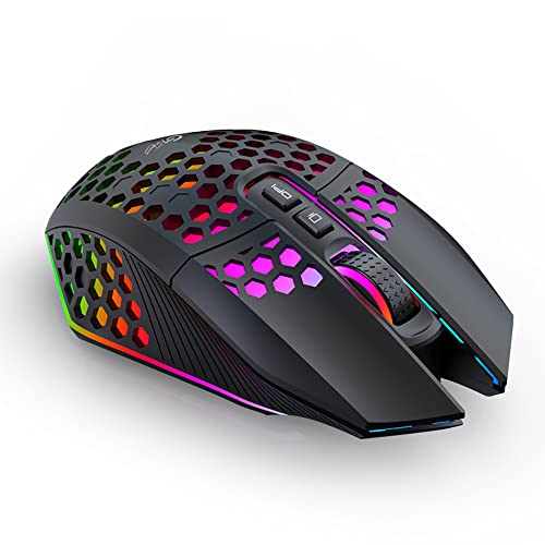 NETKEY ワイヤレス ゲーミングマウス 充電式 ワンクリックでデスクトップ画面表示/非表示 4パターン光るイルミ搭載 3段階dpi切替 10m無線通信 クリック音を抑えたサイレントボタンを採用 充電しながら操作可能 軽量化かつ 排熱性 Wireless Gaming Mouse 色：ブラック