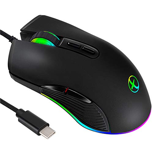 IULONEE Type Cマウス 有線USB Cマウス ゲーミングマウス 人間工学的 4 RGBバックライト 3200 DPI M@c Matebook Chromebook, HP OMEN, Windows PC, ノートパソコンその他USB Type Cデバイスに対応 (ブラック)