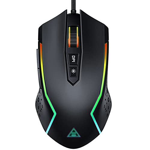 FengDi マウス ゲームマウス7プログラミングボタン RGB.バックライト調整可能800-8000USB.有線光マウス コンピュータ PC ラップトップ用 (色 : Black, Size : One size)