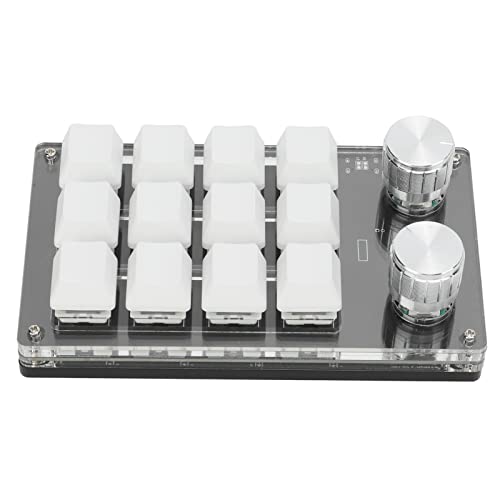 Sorandy 12キーマクロキーボード ノブ付き - 片手マクロメカニカルキーボード USB 12キー ミニ 多機能 DIY プログラム可能なキーパッド オフィスゲームラボ用 (ブラックホワイト) Sorandy19svdb5npo5328-11