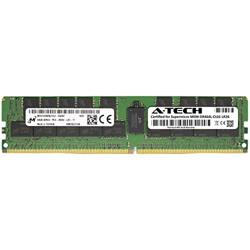 A-Tech 64GB RAM 交換用 Supermicro MEM-DR464L-CL02-LR26 | DDR4 2666MHz PC4-21300 ECC LRDIMM 4Rx4 1.2V 288ピン 負荷軽減 DIMM メモリモジュール MEM-DR464L-CL02-LR26-ATC