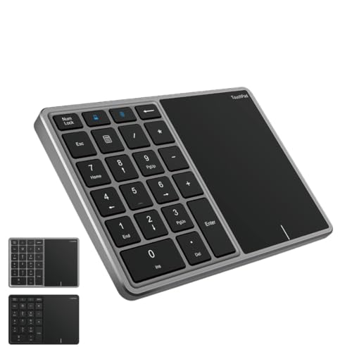 Growder タッチパッド付きワイヤレステンキー テンキー キーパッド タッチパッド ワイヤレス Bluetooth 無線 ノートPC デスクトップ タブレット スマホ スマートフォン iOS Android Mac Windows 出張 会議 テレワーク 在宅勤務 在宅ワーク 電卓 (グレー)