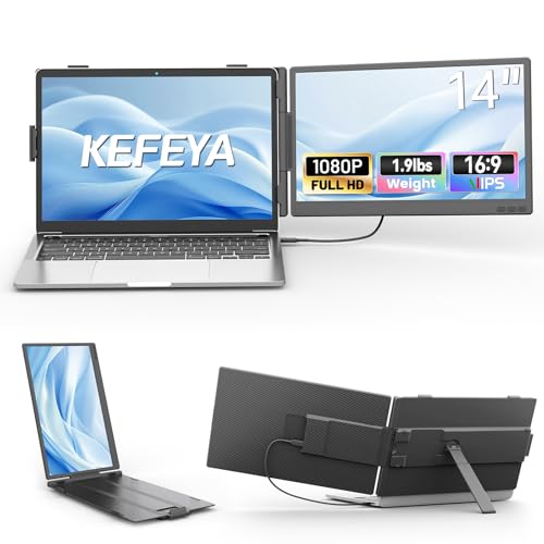 KEFEYA ノートパソコン画面エクステンダー 14インチ FHD 1080P IPS デュアルノートパソコンモニターエクステンダー ポータブルモニター プラグアンドプレイ USB-C/HDMI/USB-A 13インチ~17インチのノートパソコン用 Windows/MacBook/Switch/PS5に対応