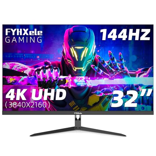 FYHXele 32インチ 4Kゲーミングモニター UHD 高速IPSパネル 144Hzモニター コンピューターモニター FreeSync対応 HDR400 1ms 100%sRGB DP/Type-C/HDMI2.0/2.1/USBハブ対応 壁対応 ブラック