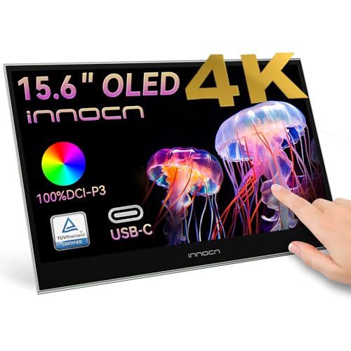 innocn 15.6インチ ポータブルモニター OLED タッチセカンドスクリーン 写真編集用 4K、100%DCI-P3、100000:1、10ビット、USB C外部モニター ノートパソコン、PC、携帯電話、コンソール、ブラウン、PU15 Pre C6 E15K1U-C6