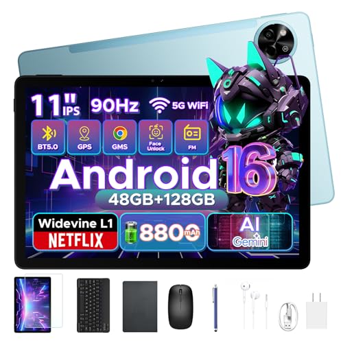 BIRDCLAW 【2026新登場 Android16 タブレット 11インチ】P11 アンドロイドタブレット, 48GB+128GB+2TB拡張対応,T7250 8コアプロセッサ搭載, 90Hz高リフレッシュレートディスプレイ, 8800mAh/18W, Widevine L1, 13MP/5MPカメラ, 顔認識, GPS, OTG対応, キーボード, タッチペン付き 仕事, 学習, 動画視聴に最適, 青