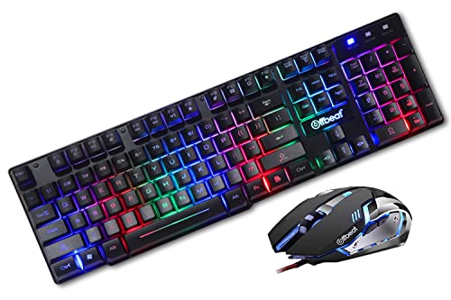 Offbeat スレイヤーRGBバックライトメカニカルフィール有線ゲーミングキーボード19アンチゴーストキーと3200 DPIゲーミングマウスコンボ、コンピューター、ノートパソコン、PC用