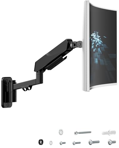 ACCURTEK モニターアーム 壁掛け 49インチまで対応 耐荷重16kg VESA規格75/100mm 上下左右/角度調整 ガス圧式液晶ディスプレイアーム 省スペースデザイン ブラック AC19-K12