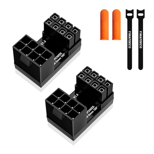 YIMATEECO 8ピンGPU電源アダプター、2パック Uターン 180度角度 8ピン メスから8ピンオス電源コネクタ Fou デスクトップグラフィックスカード (アングルダウン、ブラック) GPU180DDN8PBKx2
