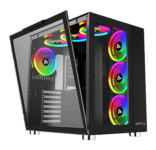 Apevia Prism-Elite-BK Prism Elite Mid Tower ATX ゲーミングPCキューブ 120mm PWM ARGBファン7個付き 366RGBモード デュアル強化ガラスパネル 360mmラジエーターサポート USB3.0