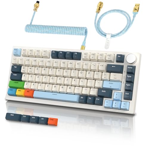 ATTACK SHARK K85 75％ラピッドトリガーゲーミングキーボード 磁気スイッチ ガスケットマウント ホットスワップ対応 アンチゴースト PBTキーキャップ TKL 82キー ノブ付き コイルケーブル 有線Type-C接続 Windows、Mac OS、Linux対応 （ブルーベリー）