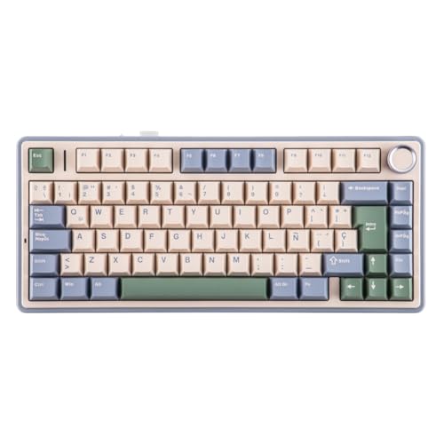 PkWAAgjSJ メカニカルゲーミングキーボード F75 ISO ES 75% スペイン語 QWERTY ホットスワップガスケット搭載 有線 2.4GHz ワイヤレス RGB バックライト 5420 と互換性あり(Iso-Es-Green) PkWAAgjSJ123