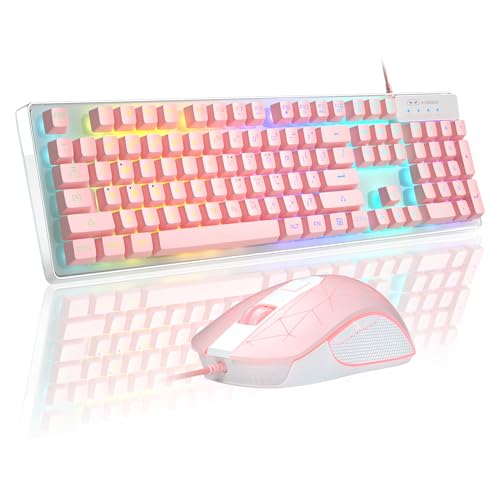 MageGee ゲーミングキーボードとマウスのコンボ、K1 RGB LEDバックライト付きキーボード 104キー付き コンピューター PC/ノートパソコン用ゲーミングキーボード(ピンク)