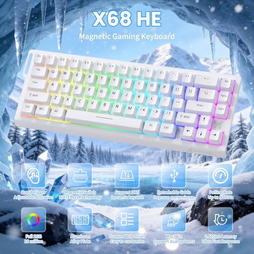 DHKING ATTACK SHARK (アタックシャーク) X68 HE 8000Hz ラピッドトリガーキーボード 0.01mm RT精度有線ゲーミングキーボード 磁気スイッチ付き 調節可能な作動 ラピッドトリガー スナップタップ RGB照明 PC/Mac用 ホワイト