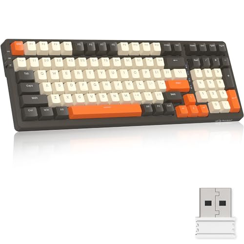 MAMBASNAKE MAGIC-REFINERメカニカルキーボード、ワイヤレスBluetooth5.0/2.4Ghz/TYPE-C有線、コイルケーブル、レシーバー付き、ホットスワップ、DIY軸、19RGBライト、充電式、テンキー付き、オフィス/ゲーム用、100キー小型コンパクト、コスパWindows/Mac/iPad/iOS/Android/Surface対応 在宅勤務ゲーミング 日本語説明書(トワイライト 青軸)