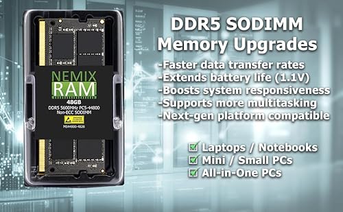 NEMIXRAM 32GB 2X16GB DDR5 4800MHZ PC5-38400 1Rx8 1.1V CL40 262ピン ノンECCアンバッファード SODIMM NEMIX RAM ノートパソコン PCメモリーキット