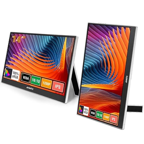 Anmite ポータブルモニター 14インチ コンピューター ゲーミング メタルエンクロージャ モバイル外部ディスプレイ ノートパソコン用 Xbox PS4 電話用 スピーカー付き Type-C USB-C HDMI IPS FHD 1200P LEDスクリーン A140W04