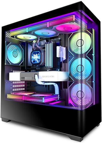 KEDIERS ATX 7 PWM ARGB ファン プリインストール済み Type-C ミッドタワー コンピュータ フルビューデュアル強化ガラス付き ゲーミング ブラック P4 P4 ARGB