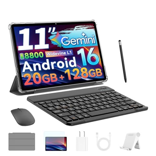 SVITOO 最新Android16タブレット SVITOO セット版 タブレット 11 インチ キーボード付き WiFiモデル 20GB+128GB 1TB拡張 8800mAh Widevine L1 大画面 Gemini AI 8コア 画面分割 無線投影 在宅勤務/ネット授業/オンライン会議に対応 多機能 GMS認証済み 9点フルセット 11インチ セット版