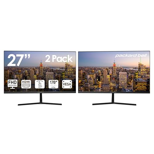 PACKARD BELL AirFrame 27インチ FHDモニター 1920x1080 ウルトラワイド VESAマウント チルト調整 HDMI/VGA スリムベゼル 自宅 オフィス ライトゲーム用 - 2パック