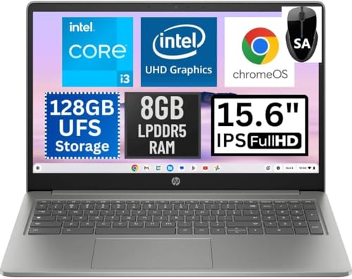HP 15.6 FHD プレミアム AI Chromebook Plus、Intel i3プロセッサー 3.8GHz ターボ速度