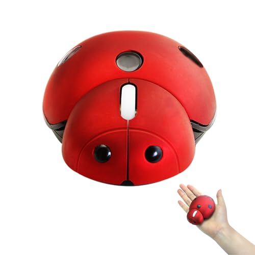 elec Space ミニ 小型 ワイヤレスマウス 子供用 かわいい動物 てんとう虫型 3000DPI ポータブル モバイル光学マウス USBレシーバー付き コードレスマウス PC Mac ノートパソコン コンピューター ノートブック用 (レッド) UMCM0184-R