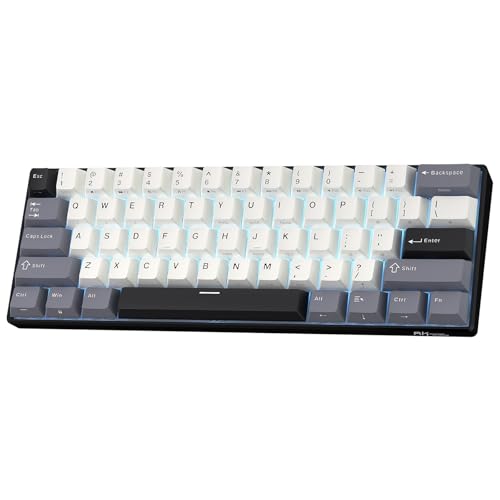 RK ROYAL KLUDGE RK61 ワイヤレスメカニカルキーボード、60% トリプルモード BT5.0/2.4G/USB-C コンパクトゲーミングキーボード、PBTキーキャップ、プロソフトウェア、ホットスワップ対応カスタムスイッチ、（青軸の感触）,US QWERTY レイアウト