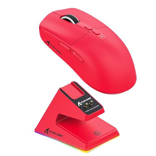 MAMBASNAKE ×ATTACK SHARK X6 超軽量ゲーミングマウス 49g PAW3395センサー ワイヤレス マウス 3モード接続 2.4Ghz/Bluetooth/Type-C 6レベルDPI切替 26000DPI 200時間連続使用可能 マグネットRGB充電スタンド レッド