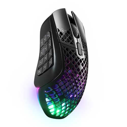 SteelSeries Aerox 9 Wireless - 超軽量 18000 CPI、TrueMove Air Optical Sensor、防水、180時間バッテリー、18個のプログラム可能なボタン。 FBA-MOU-73251-B
