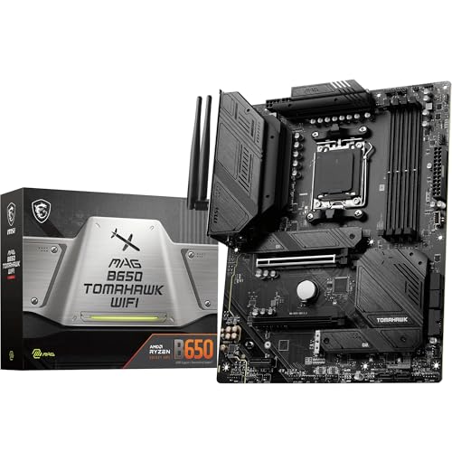 MSI MAG B650 TOMAHAWK WIFI Carte mère, ATX - pour Processeurs AMD Ryzen 7000, AM5 - VRM Duet Rail 14 Phases, SPS 80 A - DDR5 Memory Boost 6400 Plus MHz/OC, 2 x Slots PCIe 4.0 x16, 3 x Slots M.2 Gen4 7D75-001R