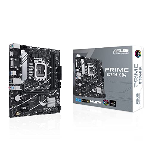 ASUS PRIME B760M-K D4 Gaming Mainboard Sockel Intel LGA 1700 (Intel B760, mATX, DDR4 Speicher, 2x PCIe 4.0 M.2, Aura Sync) 90MB1DS0-M0EAY0