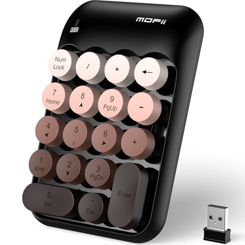 Mofii かわいい カラフル ワイヤレス ナンバーパッド - 18キー ポータブル 2.4 GHz 安定したワイヤレス接続 10キー財務会計拡張 (コーヒーカラフル)