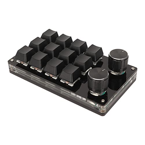 KFHJFFQ 片手キーパッド、12キーブルースイッチDIYプログラマブルミニキーパッド、PC用2ノブ付き (黒) JUA30240828